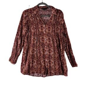 Jane + Delancey Persian Long Sleeve Button Up V Neck Blouse Women M Anthropologi
